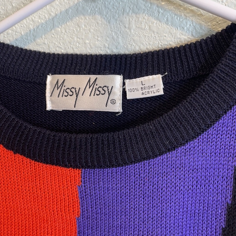 Missy Missy bright geometric 80’s knit art top - Picture 4 of 5